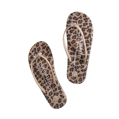 Top View Designer Leopard Flat Flip Flops Diamond Ring