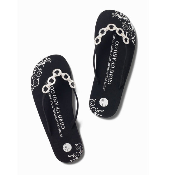 Top View Black Flat Five Link Circle Flip Flops