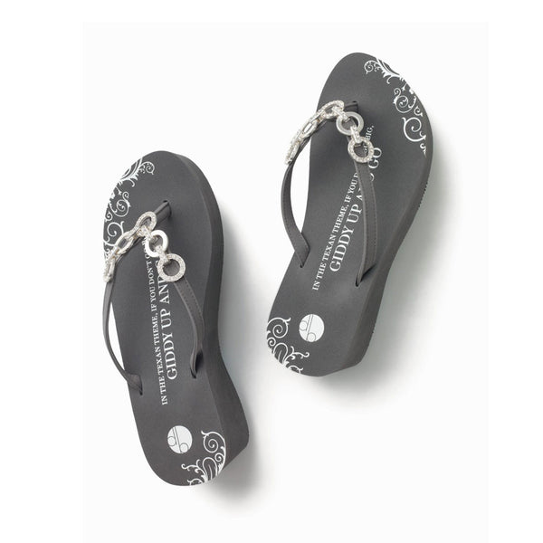 Designer Gray Platform Flip Flops Five Link Circle