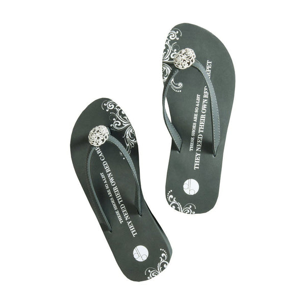 Top View Gray Platform Designer Flip Flops Floral Brooch