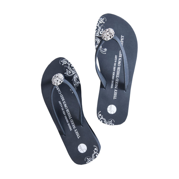 Top View Gray Platform Designer Flip Flops Floral Brooch