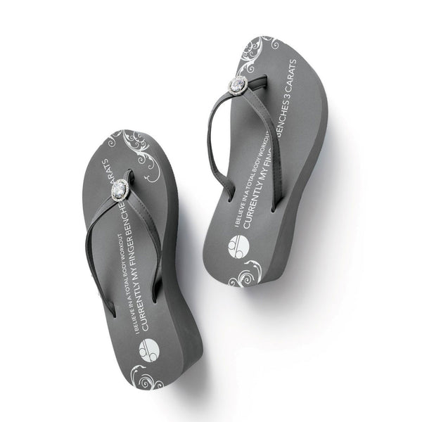 Top View Designer Platform Flip Flops Gray Emerald Ring