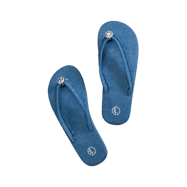 Denim Flat Flip Flops - Pavé Diamond