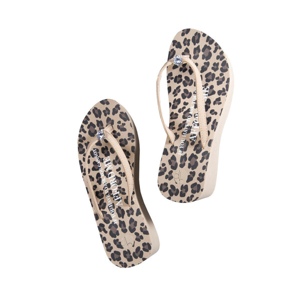 Top View Designer Leopard Platform Flip Flops Diamond Ring