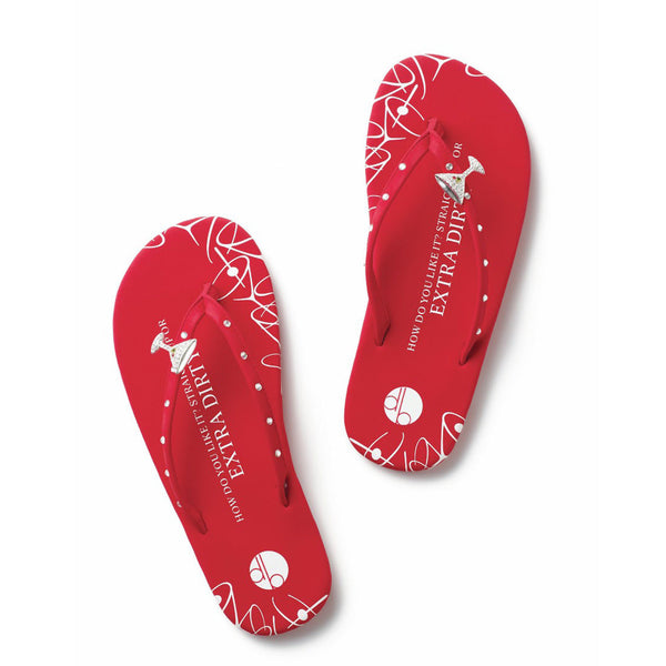 Top View Red Flat Martini Flip Flops