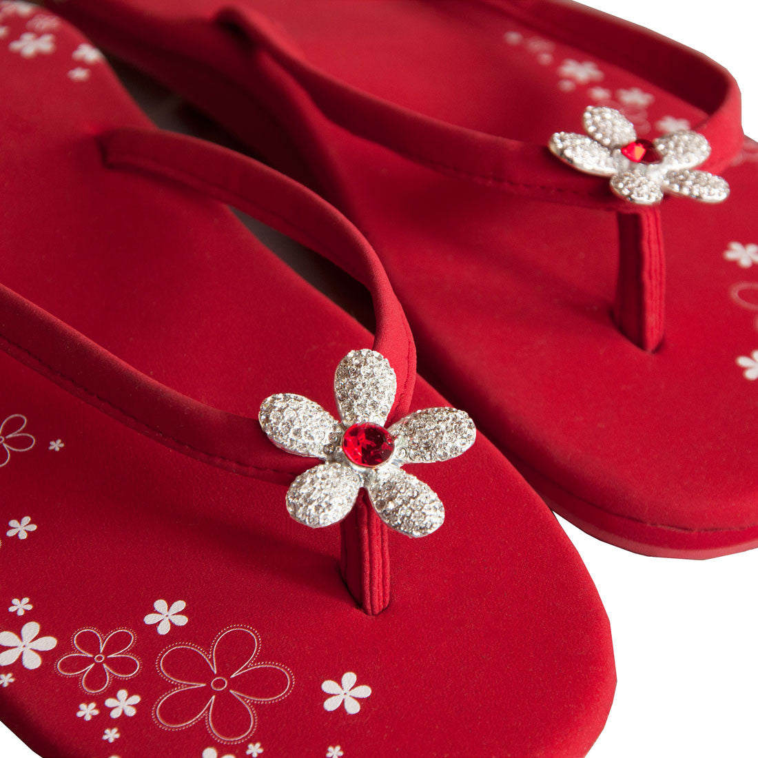 Red Pave Flower Flat Flip Flops Girl Two Doors Down