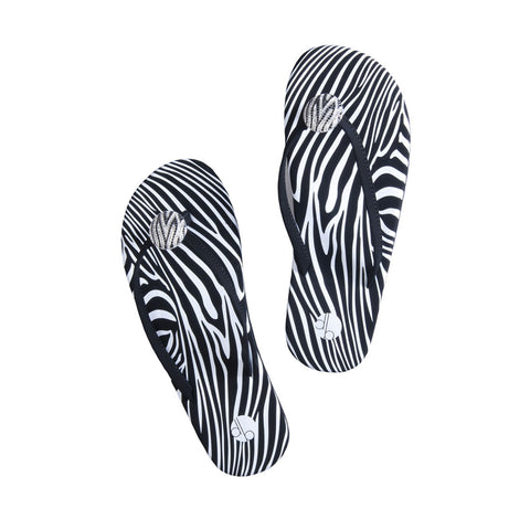 Top View Zebra Flat Flip Flops with Pendant