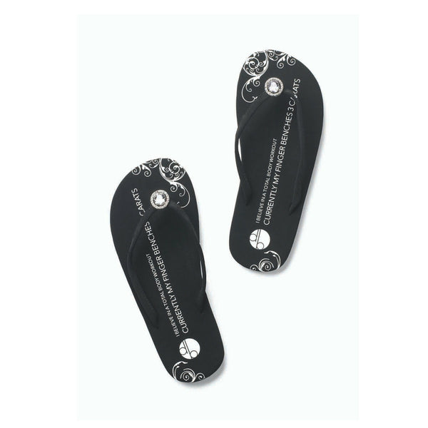 Top View Black Flat Flip Flops Vintage Diamond Ring